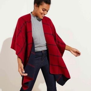 LOFT Red Reversible Poncho Wrap XS/S